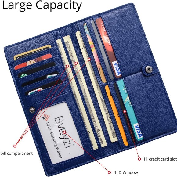 Leather RFID Wallet Slim Bifold Clutch for Women with Card & ID Slots - Picture 3 of 6